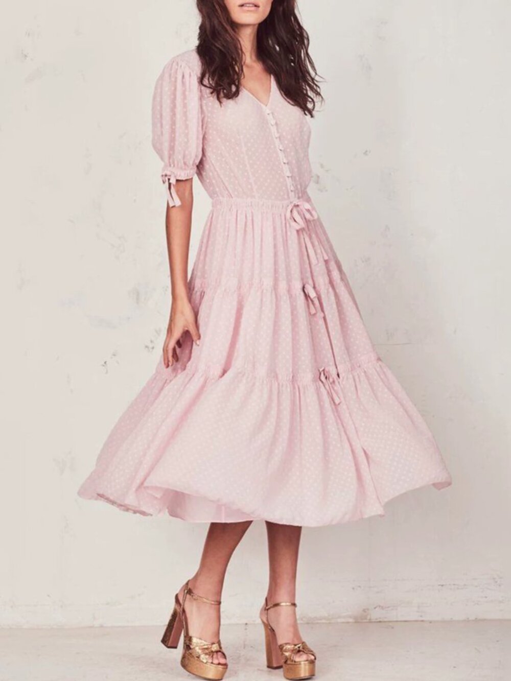 ✨ SALE✨ EUC LoveShackFancy Midi Dress Sz4 Blush Pink Short Sleeve